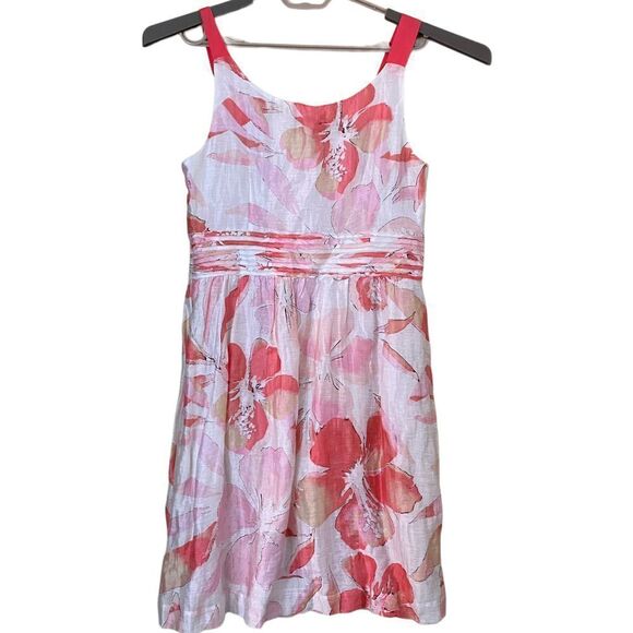 Ann Taylor Loft Linen Watercolor Hibiscus Floral Dress Size 10 - Picture 6 of 9